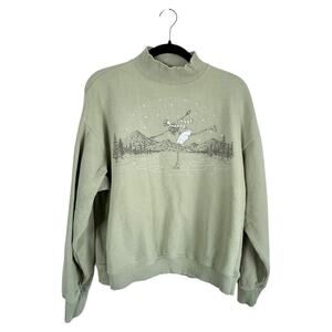 American Eagle AE Green Mock Neck Sweatshirt Skeleton Ice Skating Graphic Size S